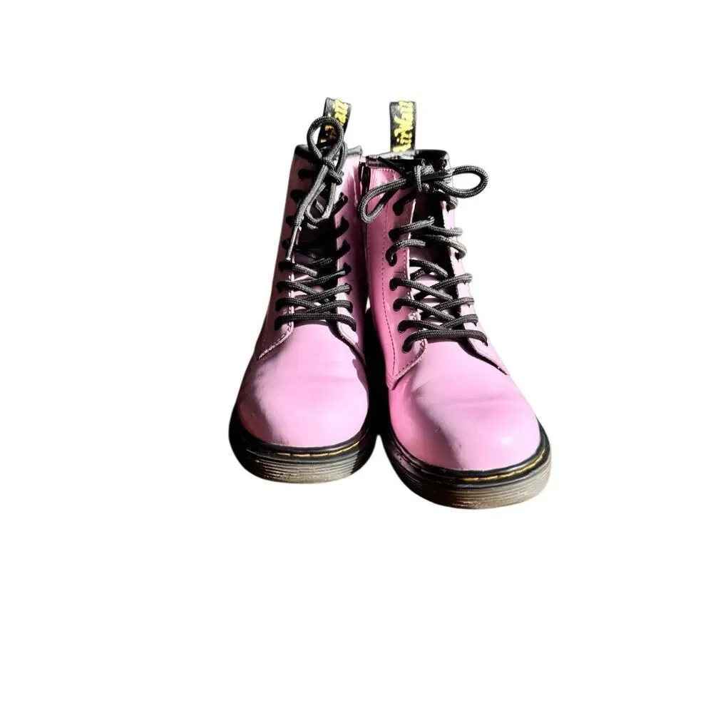Dr Martens 1460 J Pink Patent Boots Girls Size 3 Youth Side Zip Combat